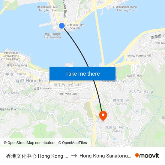 香港文化中心 Hong Kong Cultural Centre to Hong Kong Sanatorium & Hospital map
