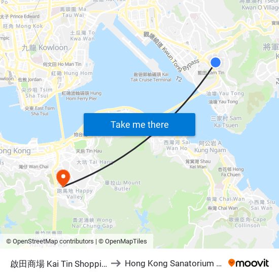 啟田商場 Kai Tin Shopping Centre to Hong Kong Sanatorium & Hospital map