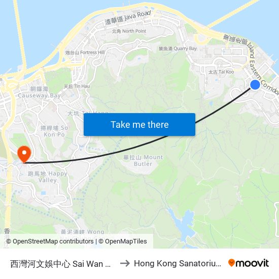 西灣河文娛中心 Sai Wan Ho Civic Centre to Hong Kong Sanatorium & Hospital map