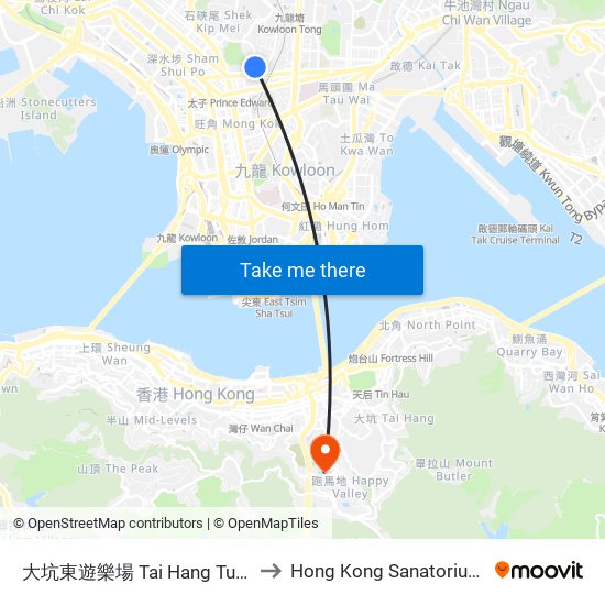 大坑東遊樂場 Tai Hang Tung Playground to Hong Kong Sanatorium & Hospital map