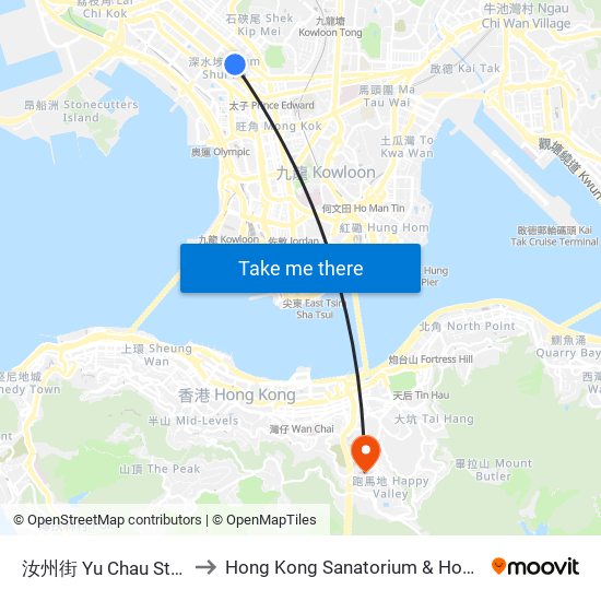 汝州街 Yu Chau Street to Hong Kong Sanatorium & Hospital map
