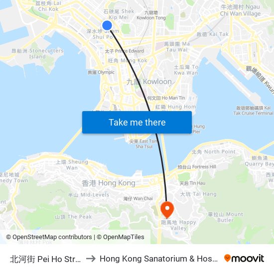 北河街 Pei Ho Street to Hong Kong Sanatorium & Hospital map