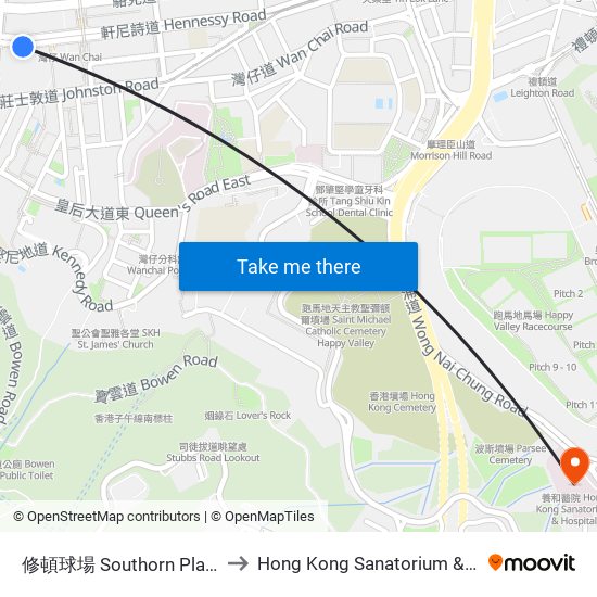 修頓球場 Southorn Playground to Hong Kong Sanatorium & Hospital map