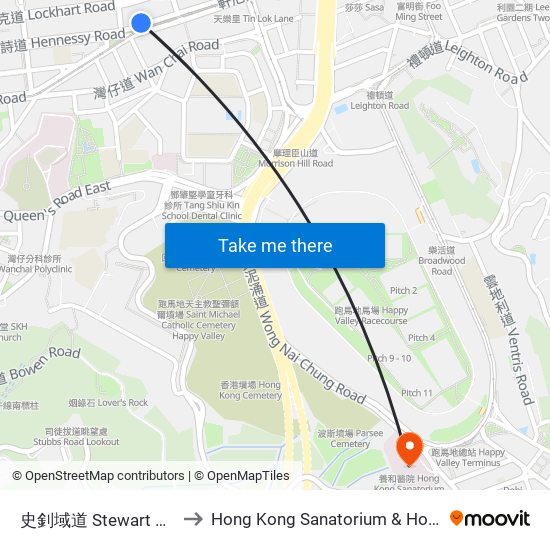 史釗域道 Stewart Road to Hong Kong Sanatorium & Hospital map