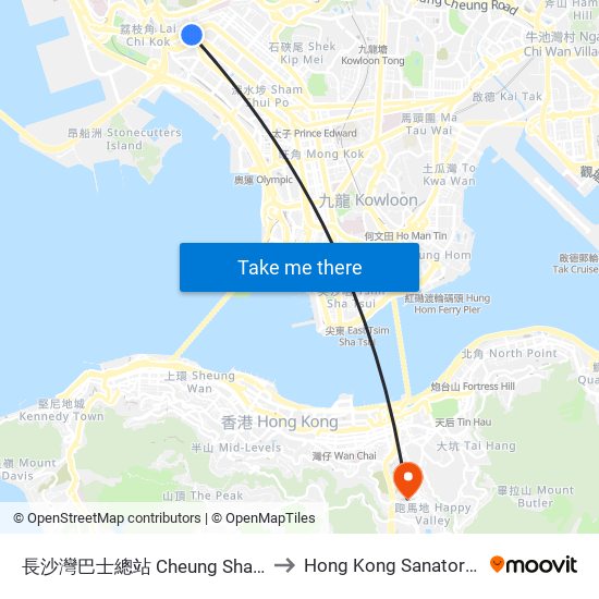 長沙灣巴士總站 Cheung Sha Wan Bus Terminus to Hong Kong Sanatorium & Hospital map