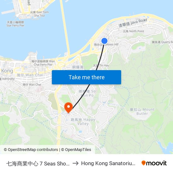 七海商業中心 7 Seas Shopping Centre to Hong Kong Sanatorium & Hospital map