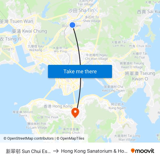 新翠邨 Sun Chui Estate to Hong Kong Sanatorium & Hospital map