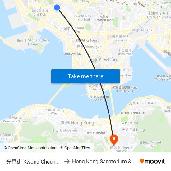 光昌街 Kwong Cheung Street to Hong Kong Sanatorium & Hospital map