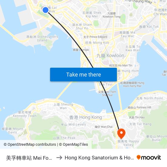 美孚轉車站 Mei Foo Bbi to Hong Kong Sanatorium & Hospital map