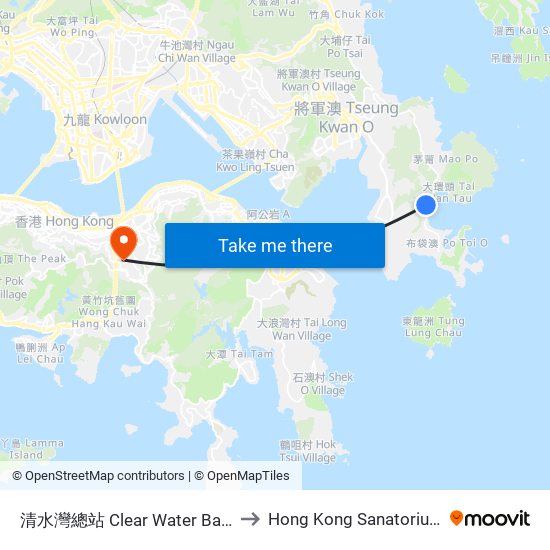 清水灣總站 Clear Water Bay Bus Terminus to Hong Kong Sanatorium & Hospital map