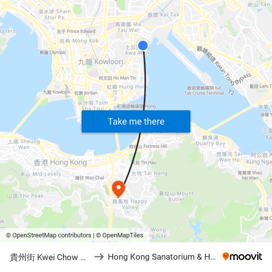 貴州街 Kwei Chow Street to Hong Kong Sanatorium & Hospital map