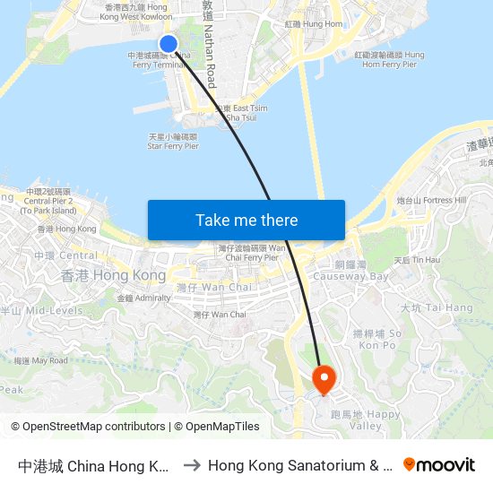中港城 China Hong Kong City to Hong Kong Sanatorium & Hospital map