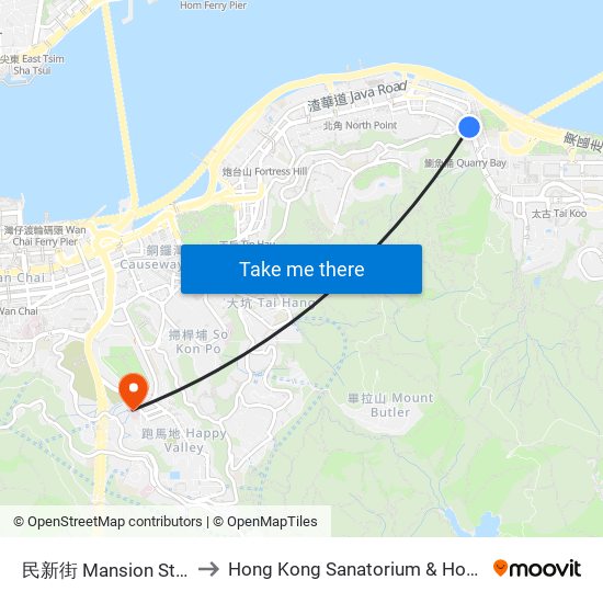 民新街 Mansion Street to Hong Kong Sanatorium & Hospital map