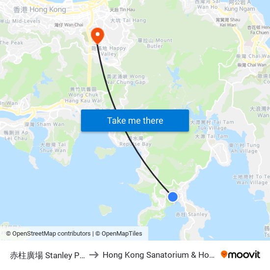 赤柱廣場 Stanley Plaza to Hong Kong Sanatorium & Hospital map