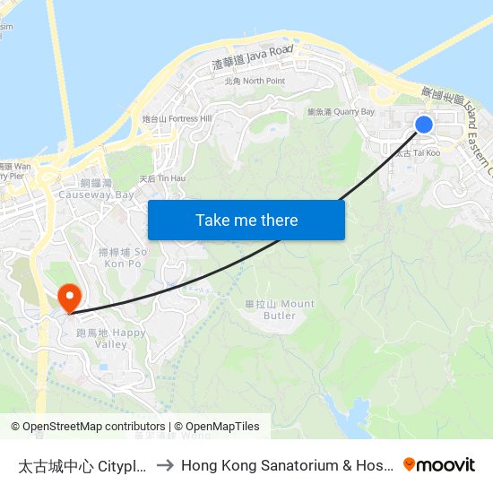 太古城中心 Cityplaza to Hong Kong Sanatorium & Hospital map