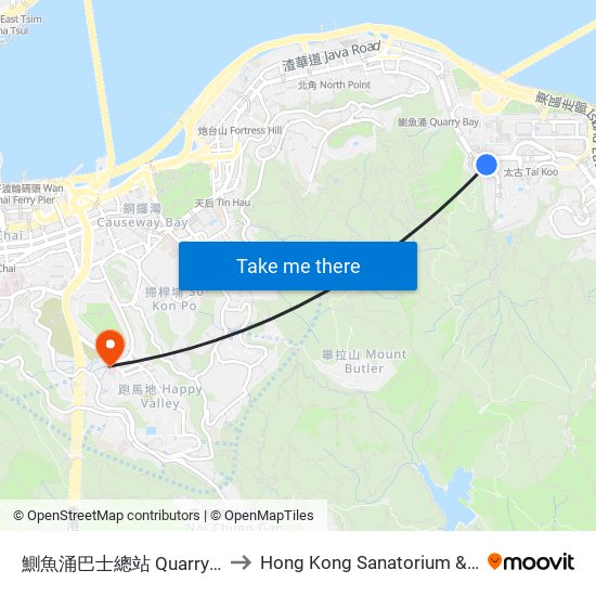 鰂魚涌巴士總站 Quarry Bay B/T to Hong Kong Sanatorium & Hospital map