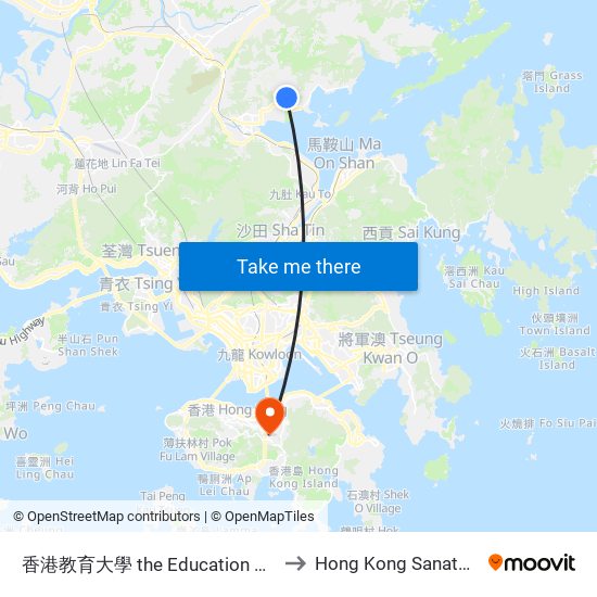 香港教育大學 the Education University Of Hong Kong to Hong Kong Sanatorium & Hospital map