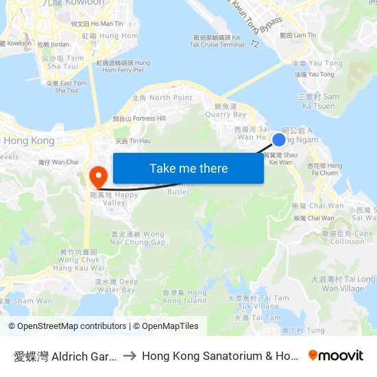 愛蝶灣 Aldrich Garden to Hong Kong Sanatorium & Hospital map