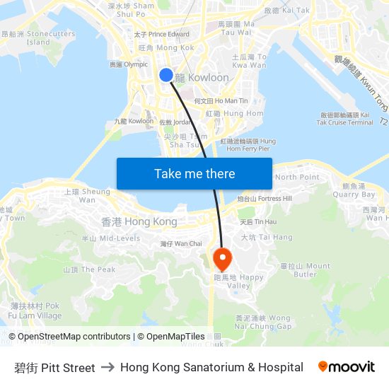 碧街 Pitt Street to Hong Kong Sanatorium & Hospital map