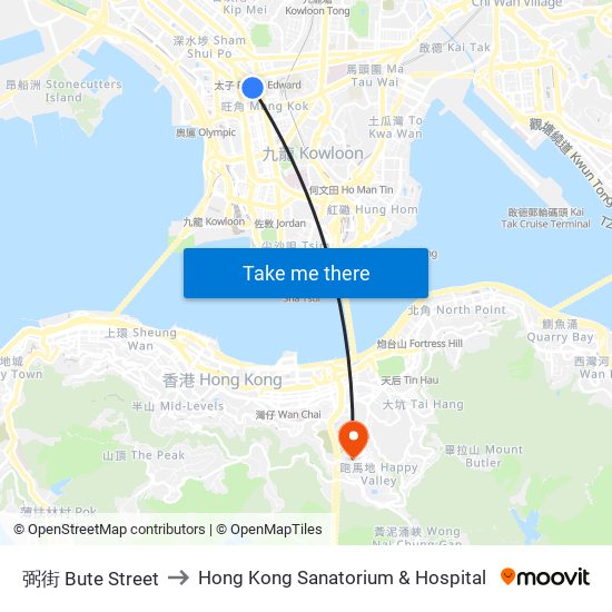 弼街 Bute Street to Hong Kong Sanatorium & Hospital map