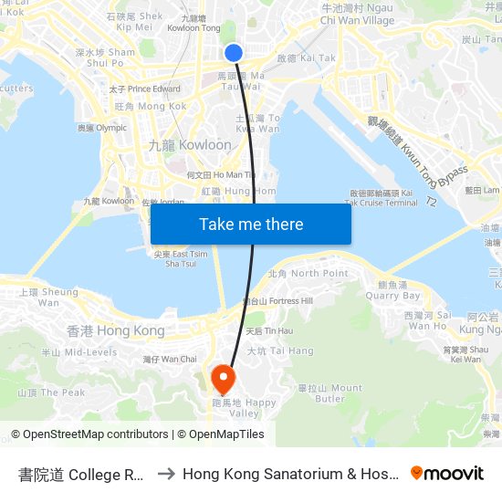 書院道 College Road to Hong Kong Sanatorium & Hospital map