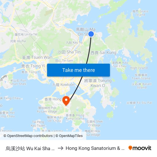 烏溪沙站 Wu Kai Sha Station to Hong Kong Sanatorium & Hospital map