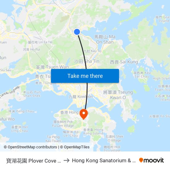 寶湖花園 Plover Cove Garden to Hong Kong Sanatorium & Hospital map