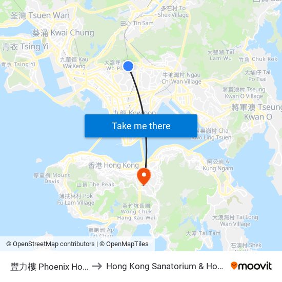 豐力樓 Phoenix House to Hong Kong Sanatorium & Hospital map
