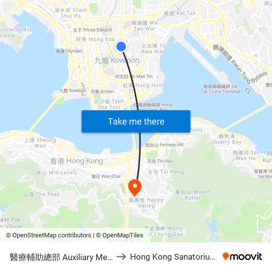 醫療輔助總部 Auxiliary Medical Services to Hong Kong Sanatorium & Hospital map