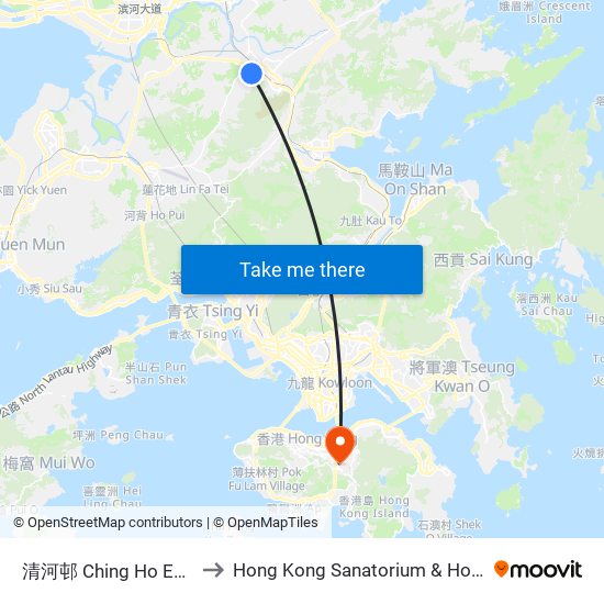 清河邨 Ching Ho Estate to Hong Kong Sanatorium & Hospital map