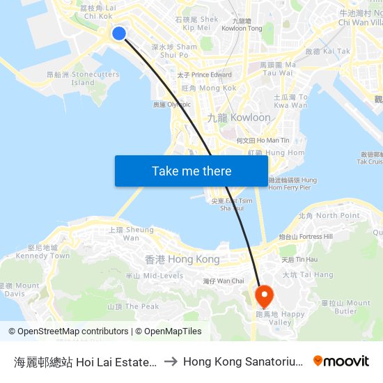 海麗邨總站 Hoi Lai Estate Bus Terminus to Hong Kong Sanatorium & Hospital map