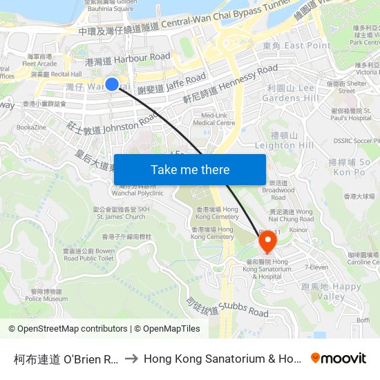 柯布連道 O'Brien Road to Hong Kong Sanatorium & Hospital map