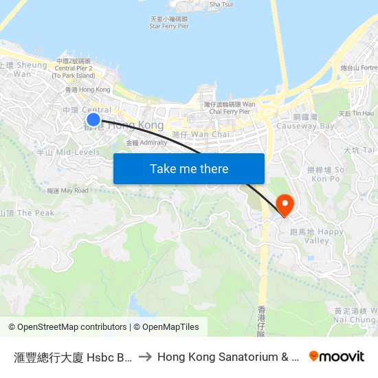 滙豐總行大廈 Hsbc Building to Hong Kong Sanatorium & Hospital map