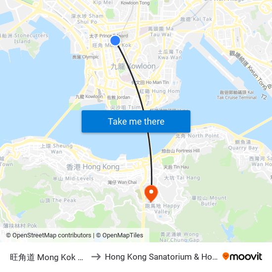 旺角道 Mong Kok Road to Hong Kong Sanatorium & Hospital map