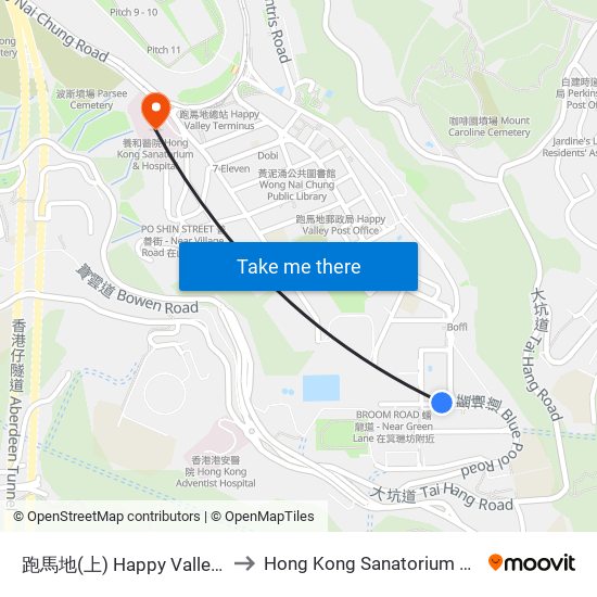 跑馬地(上) Happy Valley (Upper) to Hong Kong Sanatorium & Hospital map