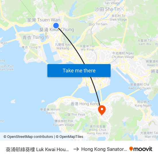 葵涌邨綠葵樓 Luk Kwai House Kwai Chung Estate to Hong Kong Sanatorium & Hospital map