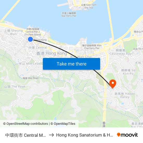 中環街市 Central Market to Hong Kong Sanatorium & Hospital map