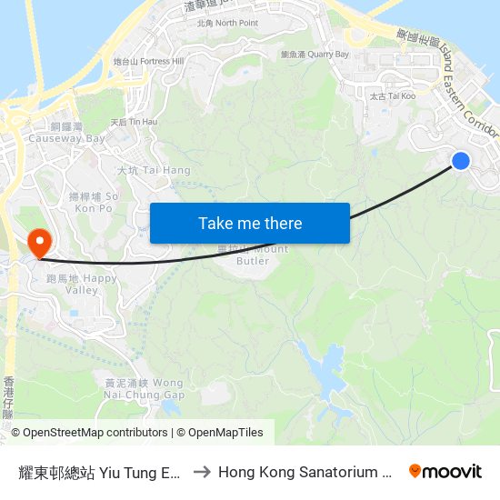耀東邨總站 Yiu Tung Estate B/T to Hong Kong Sanatorium & Hospital map