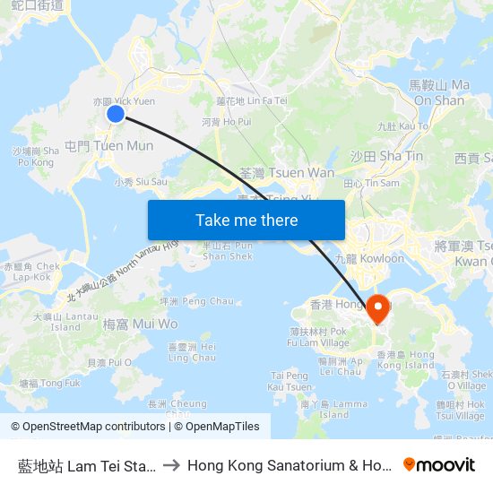 藍地站 Lam Tei  Station to Hong Kong Sanatorium & Hospital map