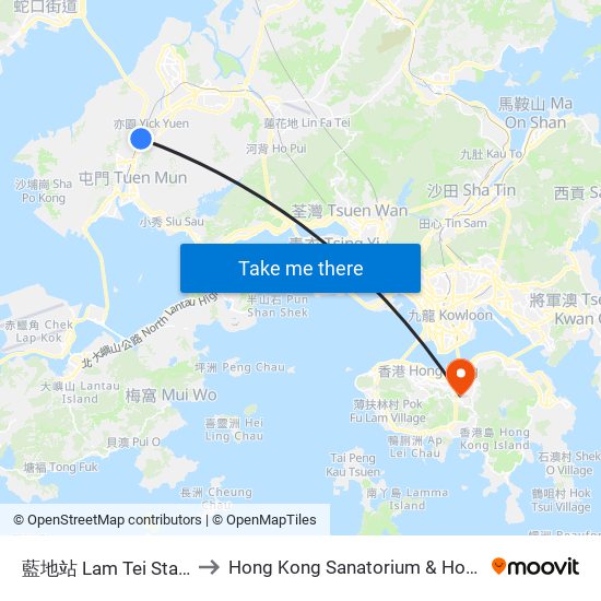 藍地站 Lam Tei Station to Hong Kong Sanatorium & Hospital map