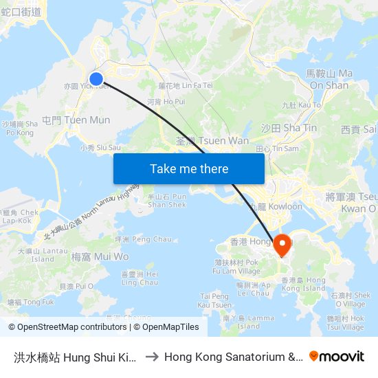 洪水橋站 Hung Shui Kiu Station to Hong Kong Sanatorium & Hospital map