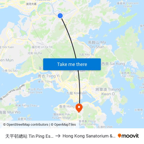 天平邨總站 Tin Ping Estate B/T to Hong Kong Sanatorium & Hospital map