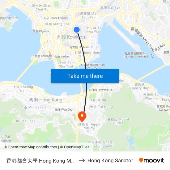 香港都會大學 Hong Kong Metropolitan University to Hong Kong Sanatorium & Hospital map