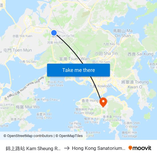 錦上路站 Kam Sheung Road Station to Hong Kong Sanatorium & Hospital map