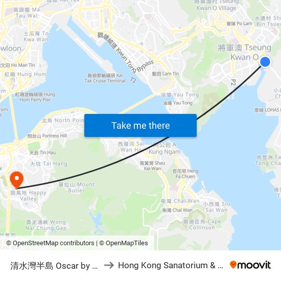 清水灣半島 Oscar by the Sea to Hong Kong Sanatorium & Hospital map