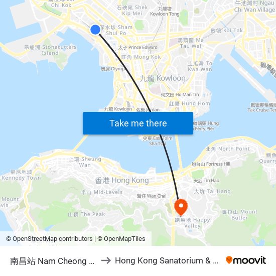 南昌站 Nam Cheong Station to Hong Kong Sanatorium & Hospital map