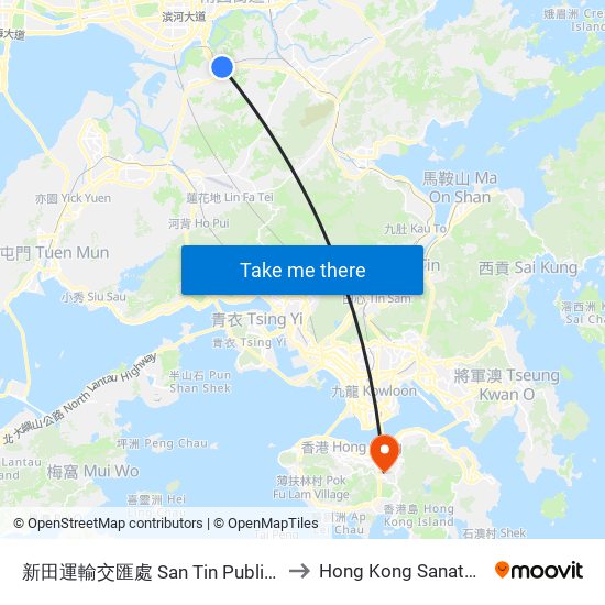 新田運輸交匯處 San Tin Public Transport Interchange to Hong Kong Sanatorium & Hospital map