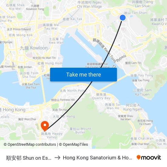 順安邨 Shun on Estate to Hong Kong Sanatorium & Hospital map