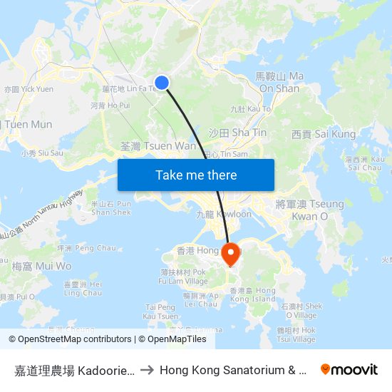 嘉道理農場 Kadoorie Farm to Hong Kong Sanatorium & Hospital map