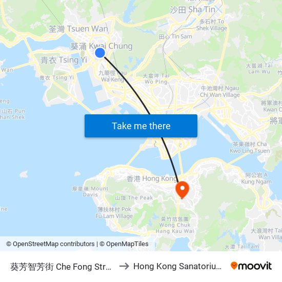 葵芳智芳街 Che Fong Street Kwai Fong to Hong Kong Sanatorium & Hospital map